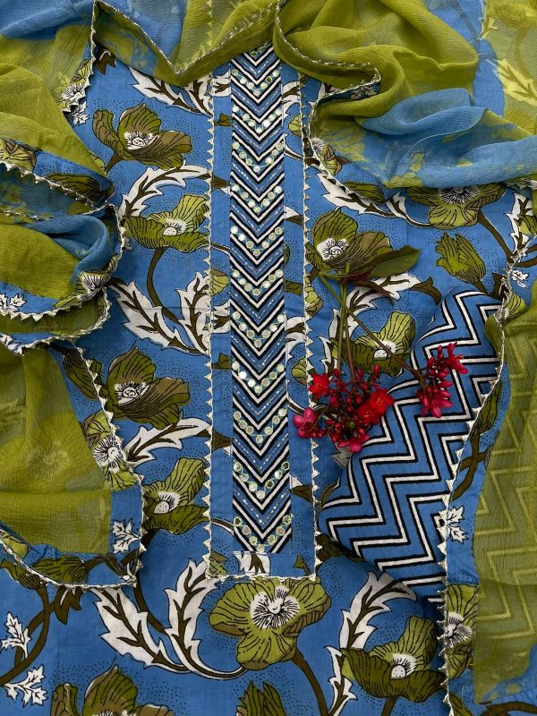 Blue Gota embroidery suit with chiffon dupatta