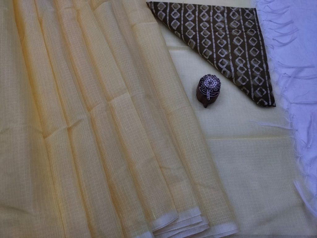Beige kota doria saree with blouse