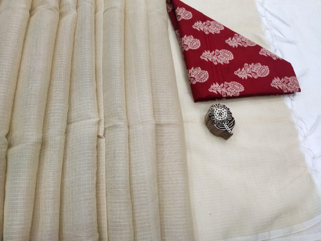 Cream kota doria saree with blouse