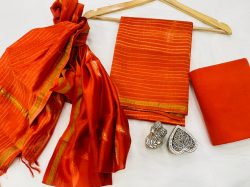 Orange Chanderi suit fabric with chanderi dupatta