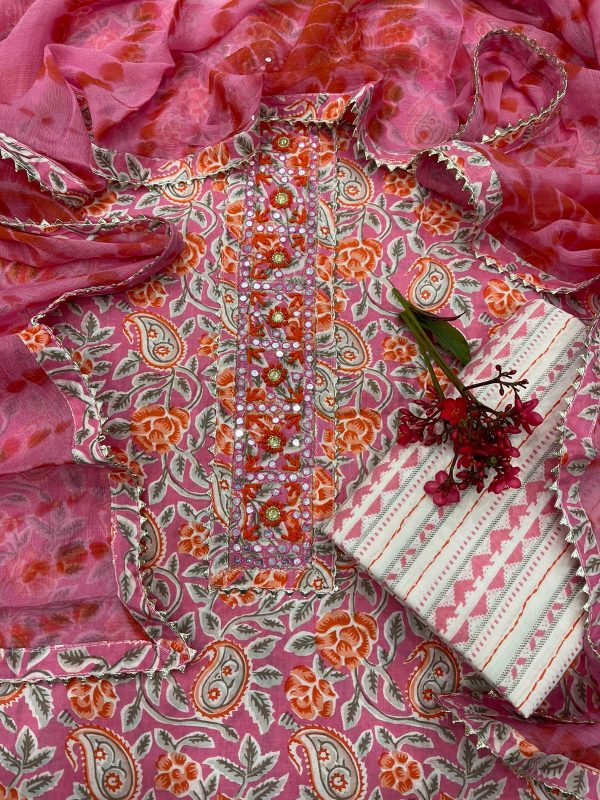 Pink  Gota embroidery suit with chiffon dupatta