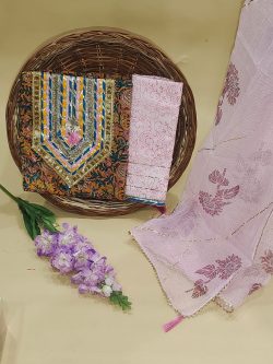 Pink Gota embroidery suit with kota doria dupatta