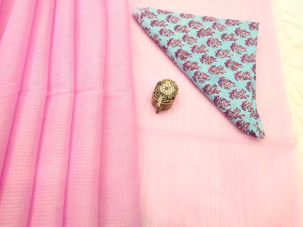 light Pink kota doria saree with blouse