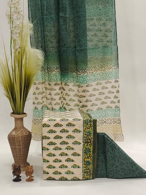 Green cotton salwar suit set with dupatta
