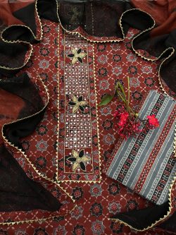 Red and black embroidered salwar kameez with chiffon dupatta online