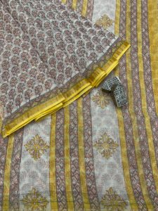 Yellow and beige Blue kota doria traditional saree