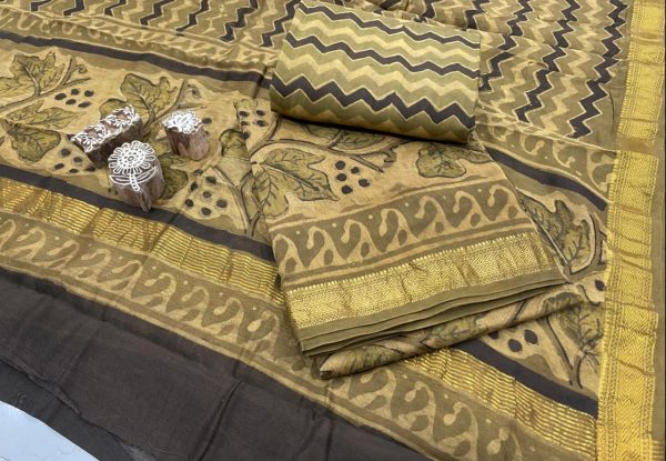 Copper Yellow maheshwari silk suit set