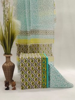 Cyan and lime cotton dupatta suits With dupatta