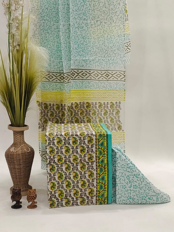 Cyan and lime cotton dupatta suits With dupatta