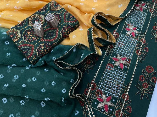 Teal color Gota embroidery suit with chiffon dupatta