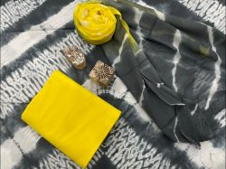 Slate gray and yellow cotton suits with chiffon dupatta