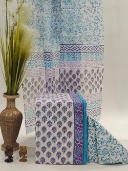 White And blue cotton salwar suit with cotton dupatta