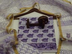 White and purple floral office wear suit with kota silk dupatta