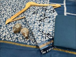 Persian blue batik rint chanderi silk suit