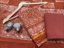 Batik print Sangria red color chanderi silk suit