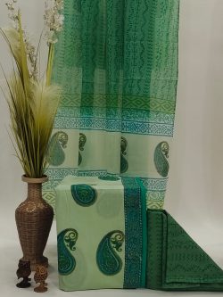 Mughal printed green color cotton dupatta suit