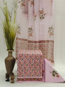 Pink floral cotton dupatta suit