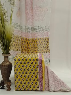 Rapid print Yellow and white cotton dupatta suit