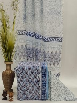 Baby blue and white cotton dupatta suit