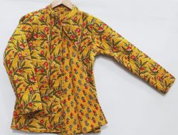 Yellow floral reversible quilted jackets for ladies