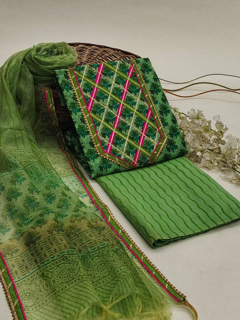 Green gota embroidery cotton chanderi salwar suit