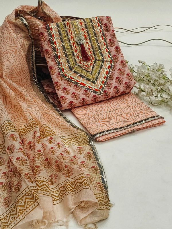 Lite pink gota embroidery cotton chanderi salwar suit