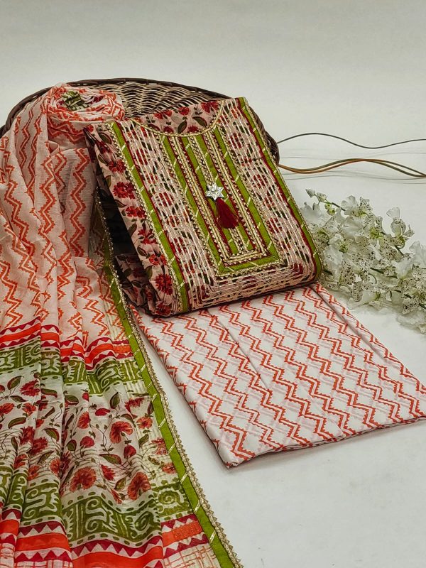 Tan color gota embroidery cotton salwar suit
