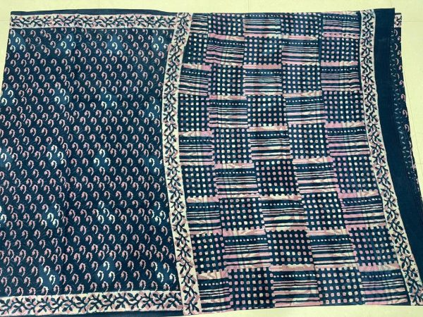 Indigo dabu bagru block print handloom cotton mulmul sarees with blouse