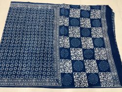 Indigo dabu block print handloom cotton mulmul sarees with blouse