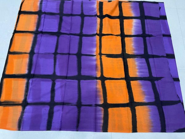 Orange and blue violet block print handloom cotton sarees with blouse