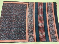 Prussian blue jaal block print handloom cotton sarees with blouse