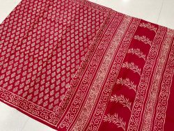 Red block print handloom cotton sarees with blouse