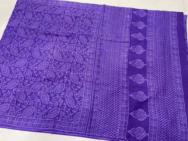 Cobalt blue discharge block print handloom cotton sarees with blouse