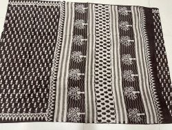 Brown dabu block print handloom cotton sarees with blouse