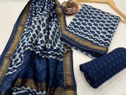 Indigo dabu printed maheshwari silk suit