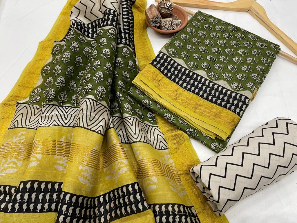 Green rapid printed maheshwari silk suit