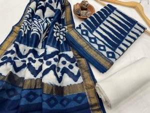 indigo dabu printed maheshwari silk suit
