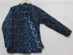 Block printed zigzag indigo color blue full sleeve reversible cotton jacket