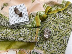 Green and white floral chanderi suit