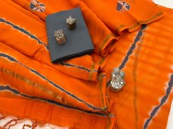 Orange shibori print chanderi suit