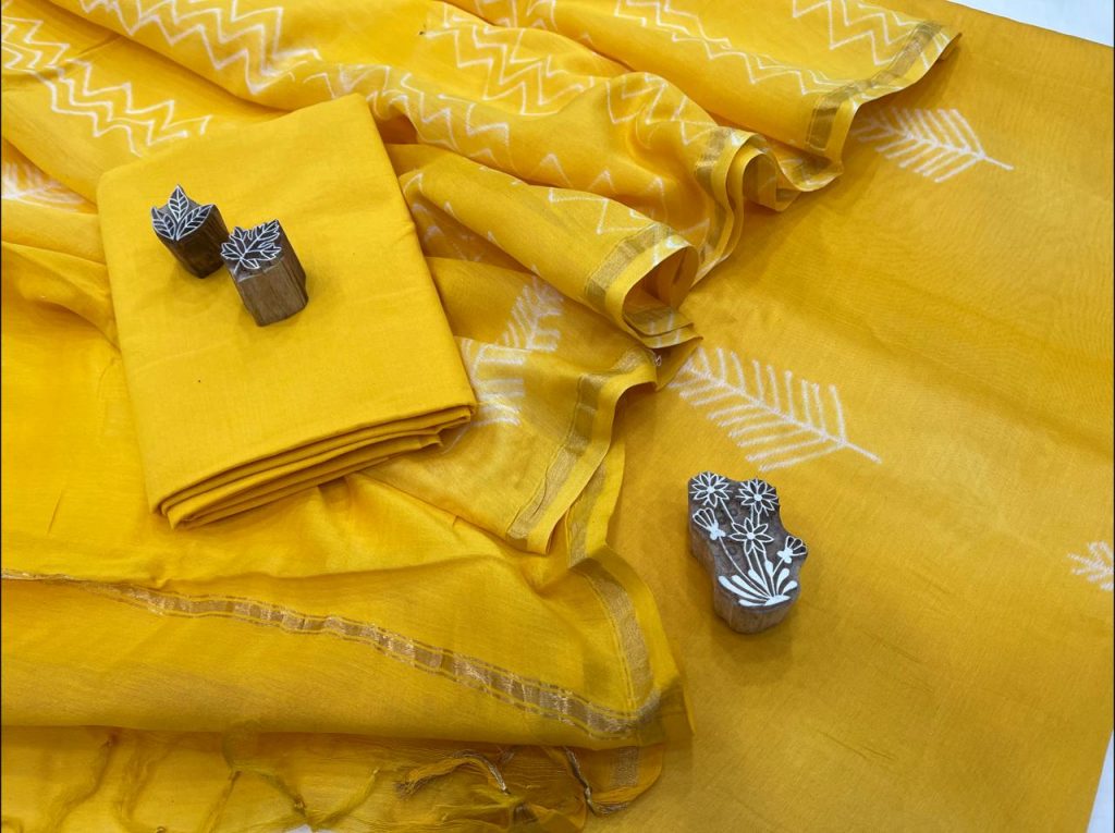 Yellow chanderi suit with chanderi dupatta