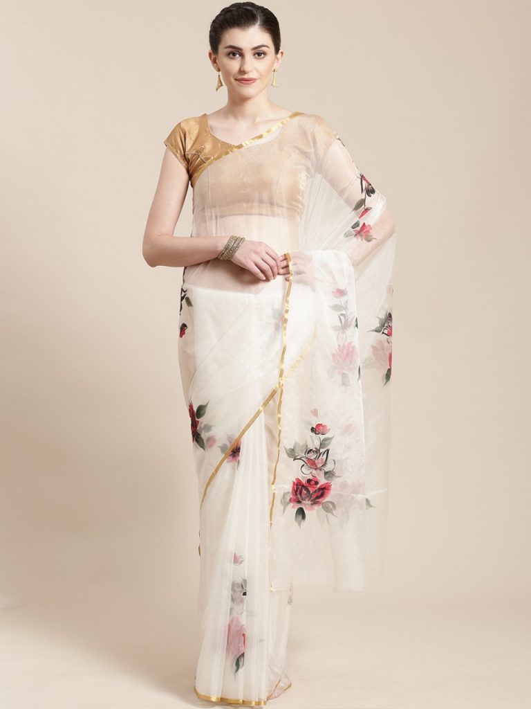 Pure white organza saree with blouse