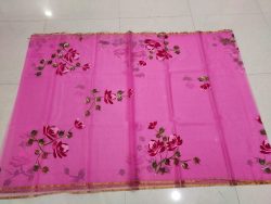 Dark pink organza saree with blouse