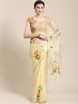 Lite golden yellow organza saree with blouse