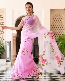 lite pink organza saree with blouse