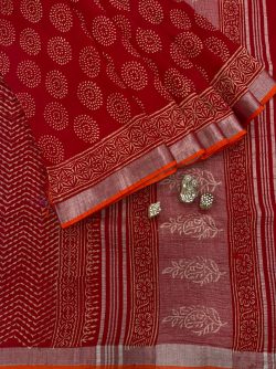 blood Red traditional linen saree