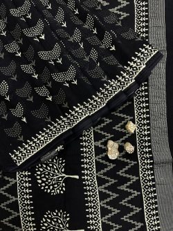 Black traditional linen saree