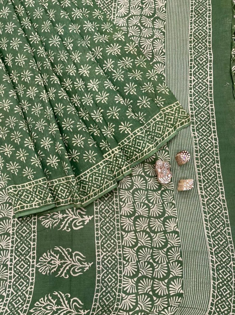 Green traditional linen saree