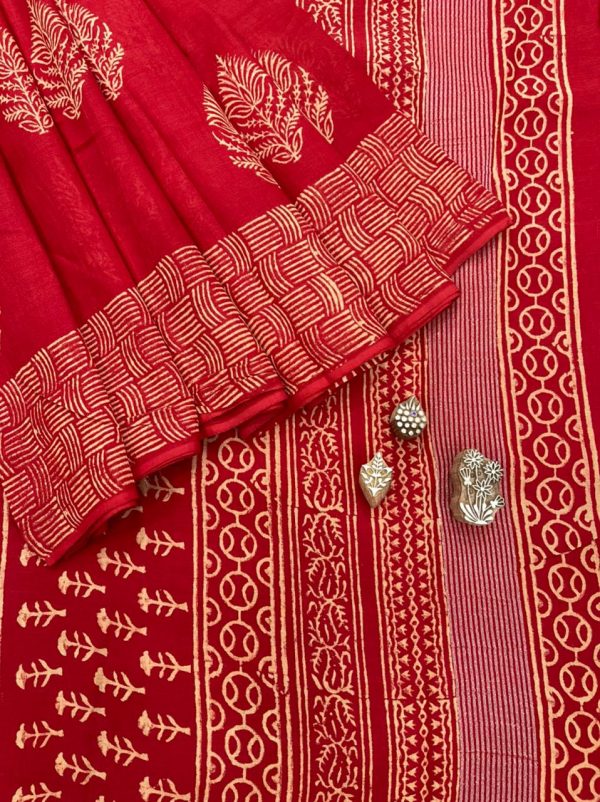 Red traditional linen saree