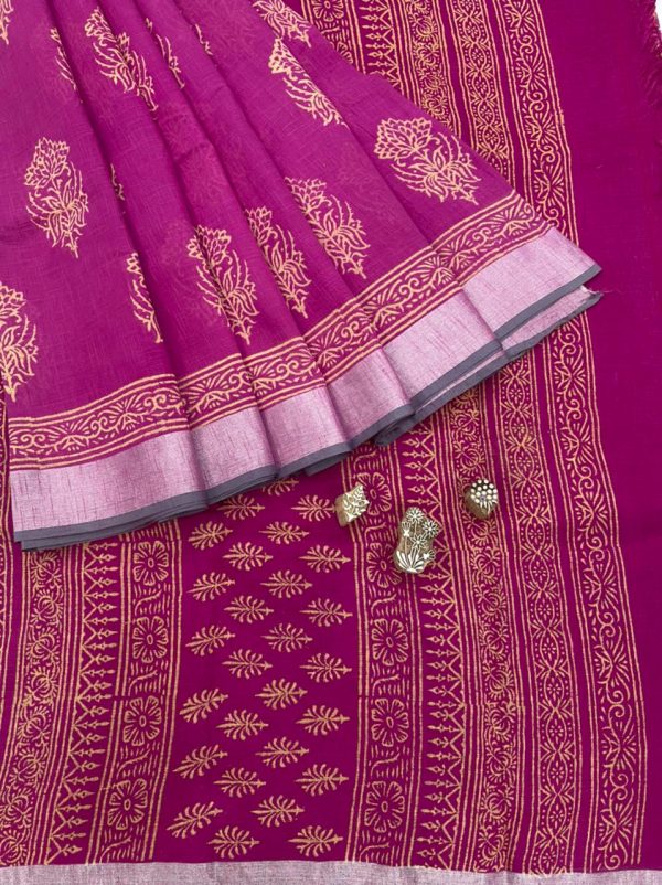 Red-violet traditional linen saree